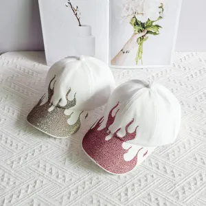 Fashion rhinestone flame baseball cap, trendy street style sun protection hat for women.