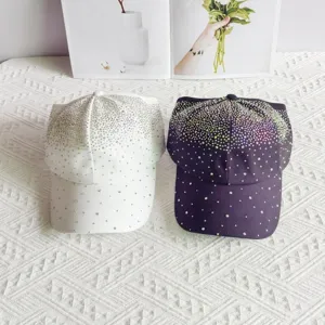 Close-up detail showcasing the sparkling rhinestone embellishments on the stylish cap.