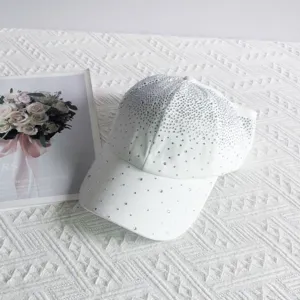 Sparkling Rhinestone Half-Empty Baseball Cap Women Summer Sun Protection Hat White