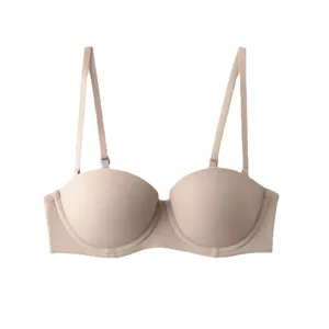 Nude strapless seamless half cup bra for women daily wear invisible push up underwear