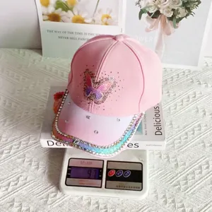 Gorra de Beisbol Rosa con Strass Mariposa y Brillo Sombrero de Sol Mujer Moda Chic
