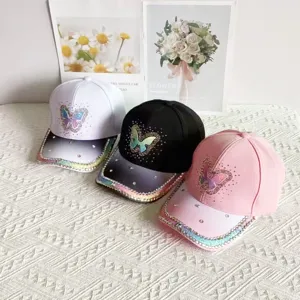 Gorra de béisbol de mujer mariposa pedrería degradado elegante protección solar