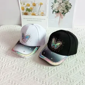 Gorra de béisbol de mujer con diamantes de imitación mariposa sombrero de sol