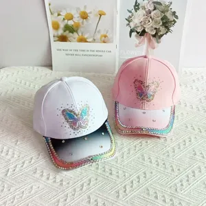 Gorra de béisbol para mujer con estrás de mariposa degradado, sombrero brillante.