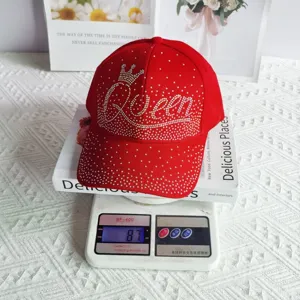 Berretto da baseball rosso corona strass Queen, cappello sole regolabile casual.