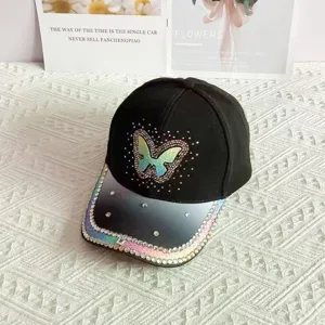 Gorra de beisbol con mariposa de estrases, sombrero de sol mujer estilo y detalle