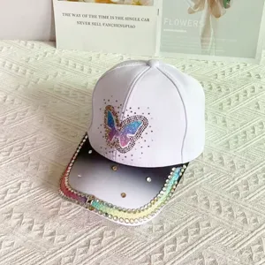 Gorra de béisbol mujer mariposa estrás blanco degradado purpurina sombrero sol moda