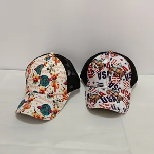 Women trucker mesh cap western print baseball hat adjustable snapback casual headwear