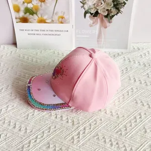 Gorra de béisbol con mariposa de diamantes de imitación rosa degradado mujer moda protección solar