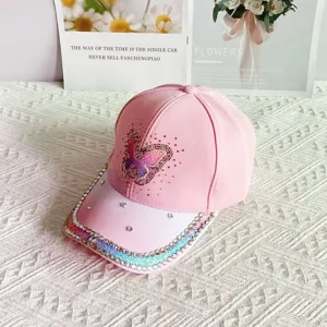 Gorra de béisbol con mariposa de diamantes de imitación rosa, sombrero de sol.