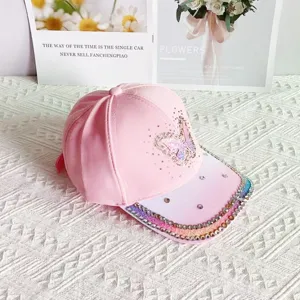Gorra de béisbol de mariposa con diamantes de imitación rosa y ala degradada, sombrero de sol.