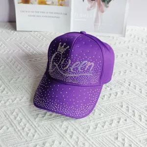 Cappellino da baseball viola con strass corona Queen, cappello alla moda donna casuale.