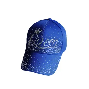 Cappellino da baseball blu con strass corona Queen, cappello alla moda casual da donna.