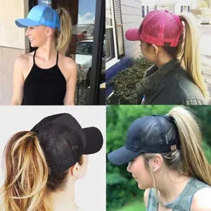 Women ponytail baseball cap mesh snapback solid color summer outdoor casual sun hat
