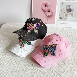 Women fashion rhinestone butterfly baseball cap casual sun protection hat for outdoor daily wear