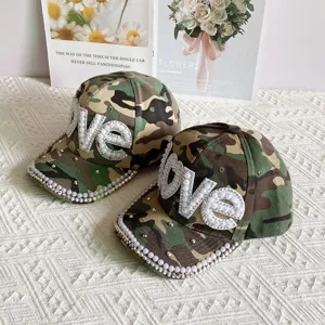 Camouflage Baseball Cap Pearl Rhinestone LOVE Hat Sun Protection Casual Women Street