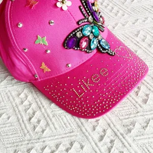 Pink rhinestone butterfly baseball cap women sun protection stylish casual outdoor hat