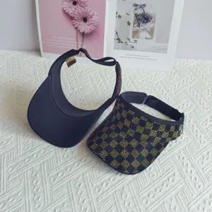 Damen Strass Schachbrett leerer Oberkopf Sonnenhut Sommer Freizeit Sport Visier Mütze