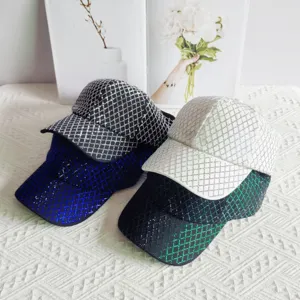 Luxury rhinestone lattice baseball cap for women, sparkling diamond fashion sun hat detail.