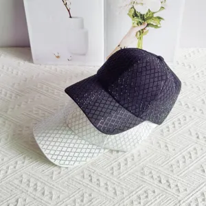 Detailed close-up of the sparkling rhinestone lattice baseball cap showing premium texture.