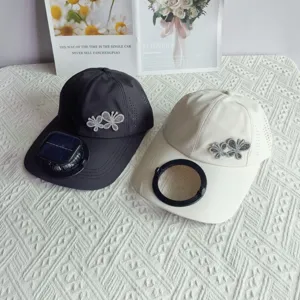 Solar powered fan baseball cap with rhinestone butterfly quick dry outdoor sun hat.