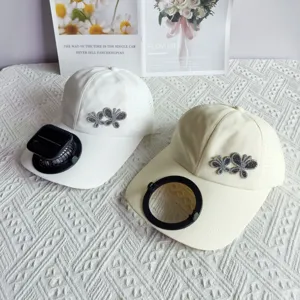 Solar fan baseball hat with rhinestone butterfly quick-dry sun protection cap for summer outdoor