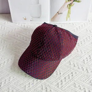 Stunning women rhinestone baseball cap sparkling red crystal diamond pattern luxury sun hat
