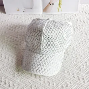 White rhinestone lattice baseball cap, luxury diamond embellished hat for women stylish daily wear.