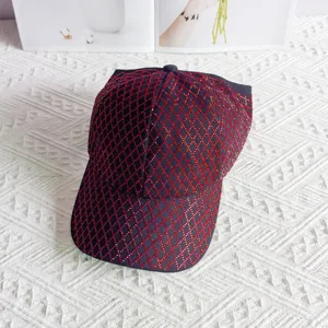 Women's rhinestone baseball cap luxury black hat with red diamond lattice chic design