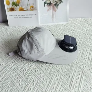 Quick-drying solar fan baseball cap, grey sunshade hat with cooling fan details.