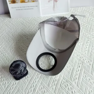 Grey sun protection baseball hat with cooling fan and rechargeable design for outdoor sports.