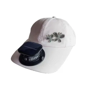 Solar powered cooling fan baseball cap with rhinestone butterfly, quick dry sun protection hat.