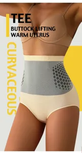 Detail shot of seamless high waist tummy control shaping panties, showcasing breathable fabric.