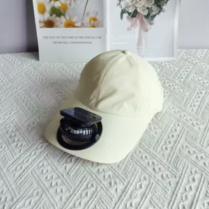Detail view of the summer quick-dry baseball cap with integrated solar fan and extended brim.