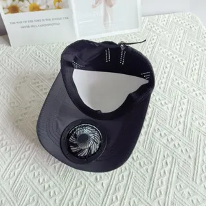 Summer solar rechargeable fan baseball cap quick dry cooling hat detail view black adjustable