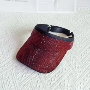 Glitzernde rote Strass Sonnenblende Kappe für Damen, Sommer Outdoor Anti-UV leerer Top Strandhut.