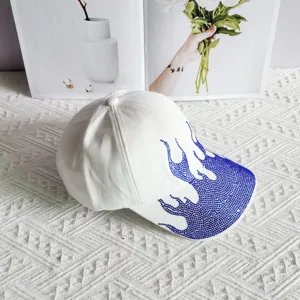 White rhinestone flame baseball cap street style sunshade casual hip-hop hat for outdoor