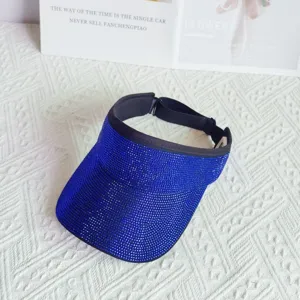 Blaue Strass Sonnenschieber Kappe für Damen glitzernd Kristall Sommer Outdoor Sportmütze.