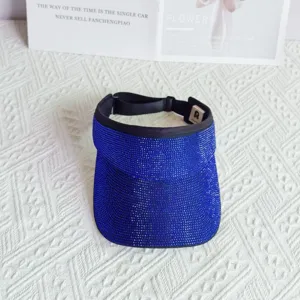 Blaue Strass leere Sonnenblende für Damen, glitzernde Sommer Outdoor UV-Schutz Sonnenmütze.