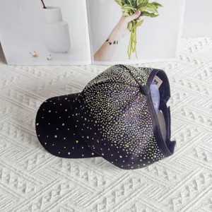Rhinestone baseball cap for women, sparkling crystal bling sun hat, casual adjustable fashion hat.