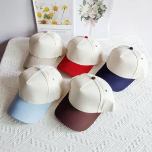 Classic 5-panel color block cotton baseball cap casual plain sun hat for outdoor