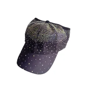 Sparkling rhinestone baseball cap for women glitter crystal half top sun hat black chic