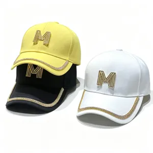 Fashion rhinestone letter M baseball cap, trendy casual sun protection visor hat for women.