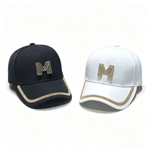 Rhinestone M letter baseball cap women summer casual sun protection hat stylish black white
