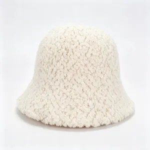 Close-up detail of the soft white plush fleece bucket hat texture, warm and cozy winter accessory.