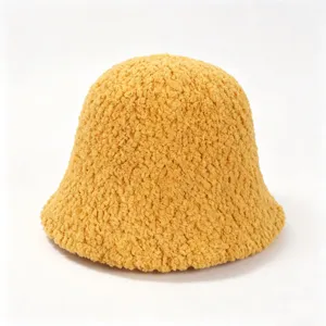 Women Winter Polar Fleece Bucket Hat Plush Cloche Warm Thick Fisherman Cap Solid Color Windproof Cold Protection Basin Hat Casual Outdoor Headwear