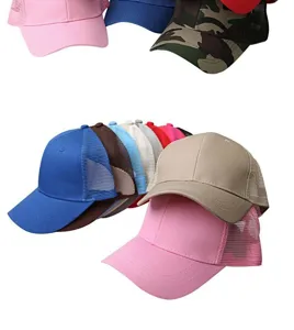 Detail view of the women high ponytail half mesh baseball cap solid color mesh visor sun hat