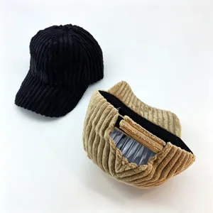 Warm winter corduroy baseball cap with curved brim, solid color casual hat for men and women.