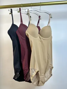 Seamless lace one-piece shapewear with built-in bra for tummy control and support.