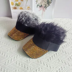 Spike hair visor hat with sparkling gold rhinestones, trendy street style sun hat for party.